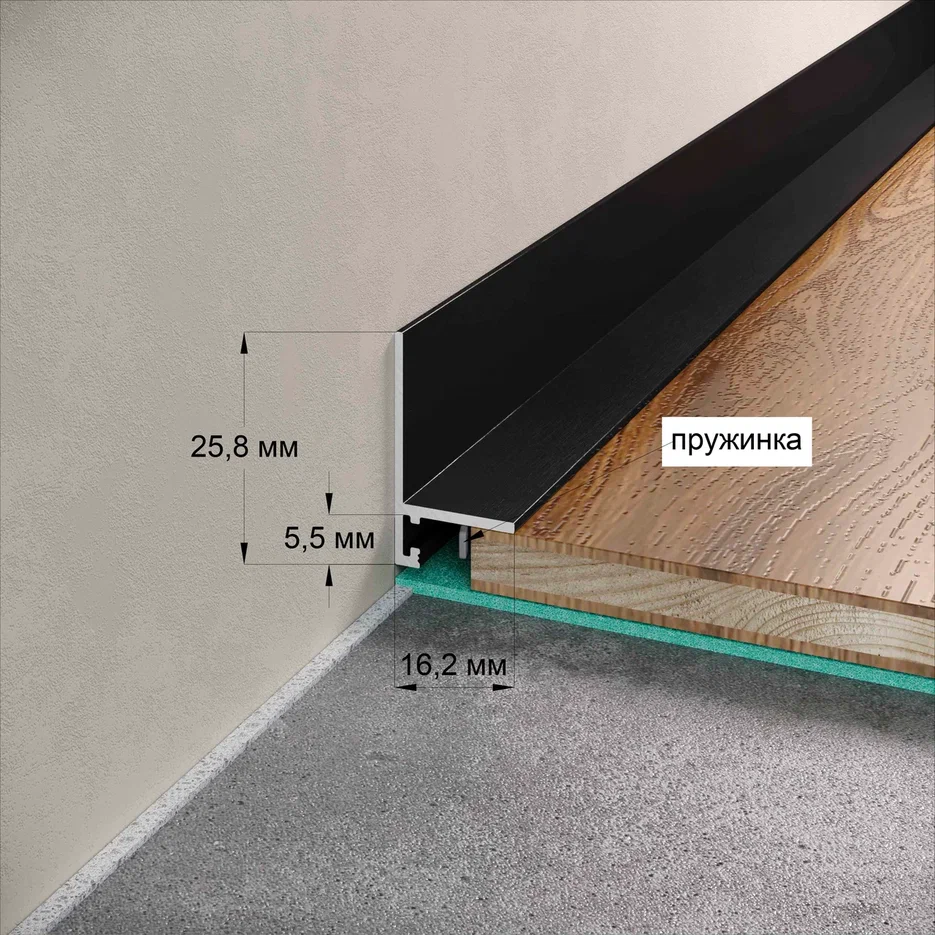 МИКРОПЛИНТУС LACONISTIQ MICRO-L ЧЕРНЫЙ АНОД (25,8×16,2×2450 мм) - фото №2