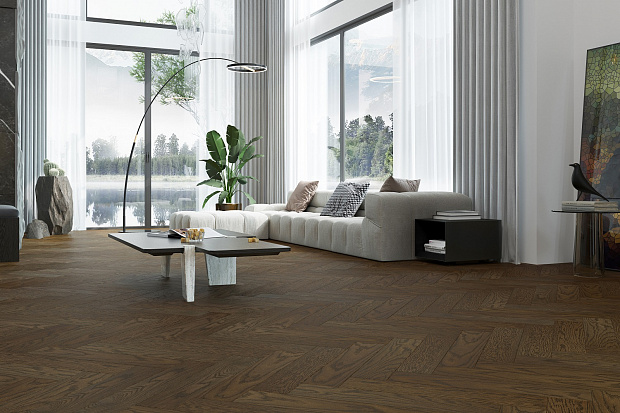 Паркетная доска Quartz Parquet Английская Ёлка Дуб Брауни 33-413