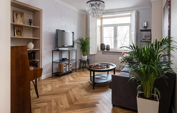 Инженерная доска Living Tree Английская елка Дуб Золотистый 12 Натур