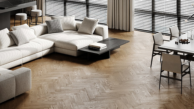 Паркетная доска Quartz Parquet Английская Ёлка Дуб Карельский 33-419