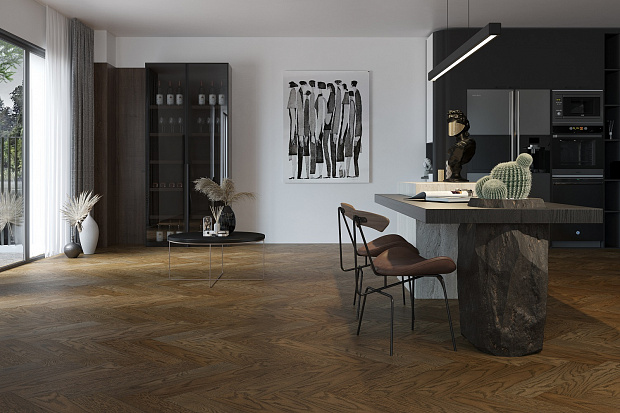 Паркетная доска Quartz Parquet Английская Ёлка Дуб Брауни 33-413